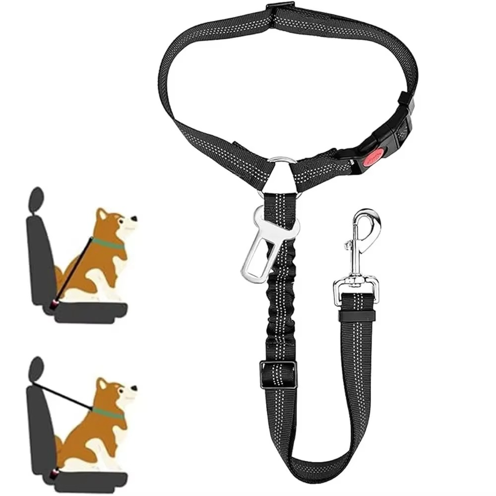 Adjustable Reflective 2-in-1 Dog Car Seatbelt Tether with Headrest Restraint