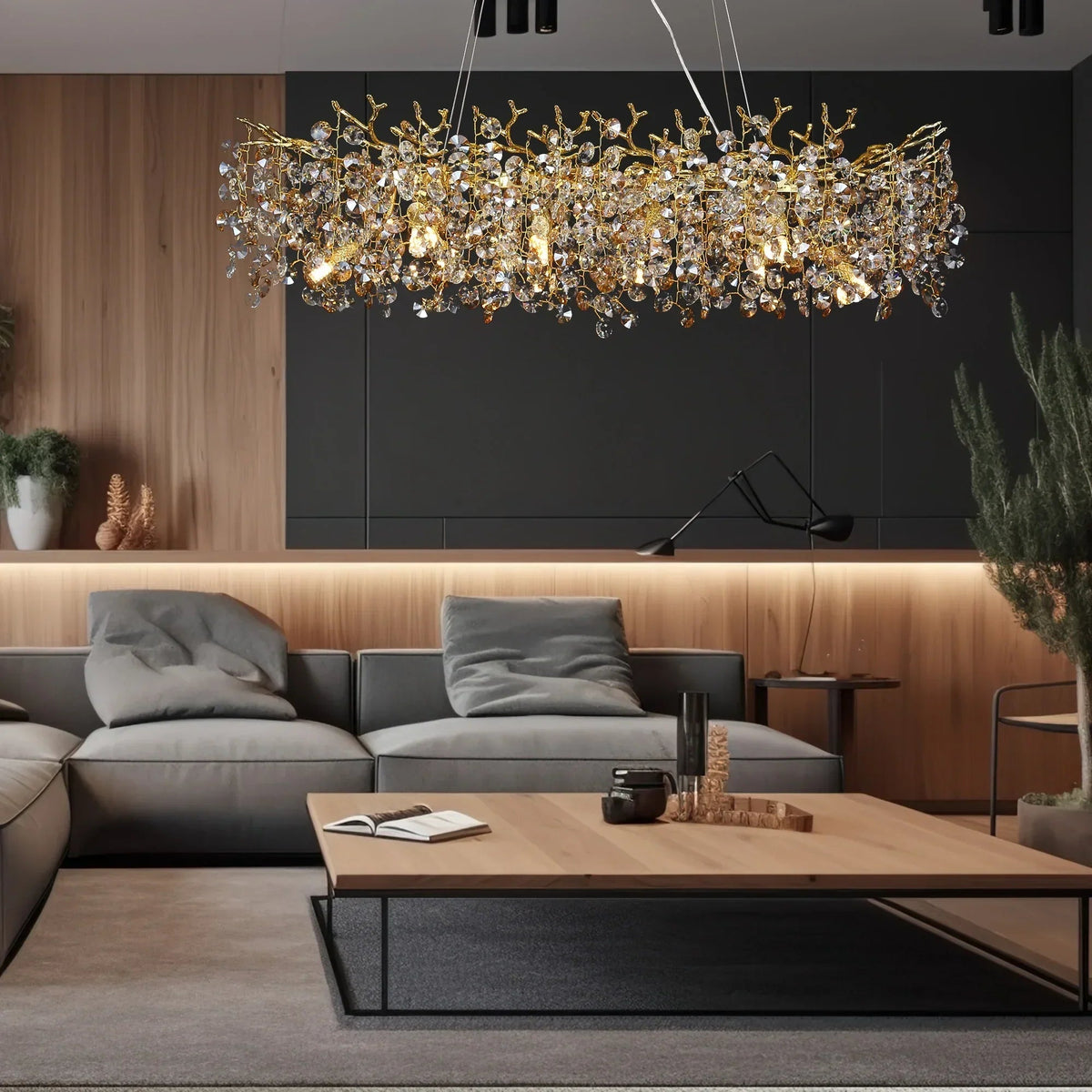 Long Crystal Pendant Chandelier | Nordic LED Island Light with Remote Control (G9)