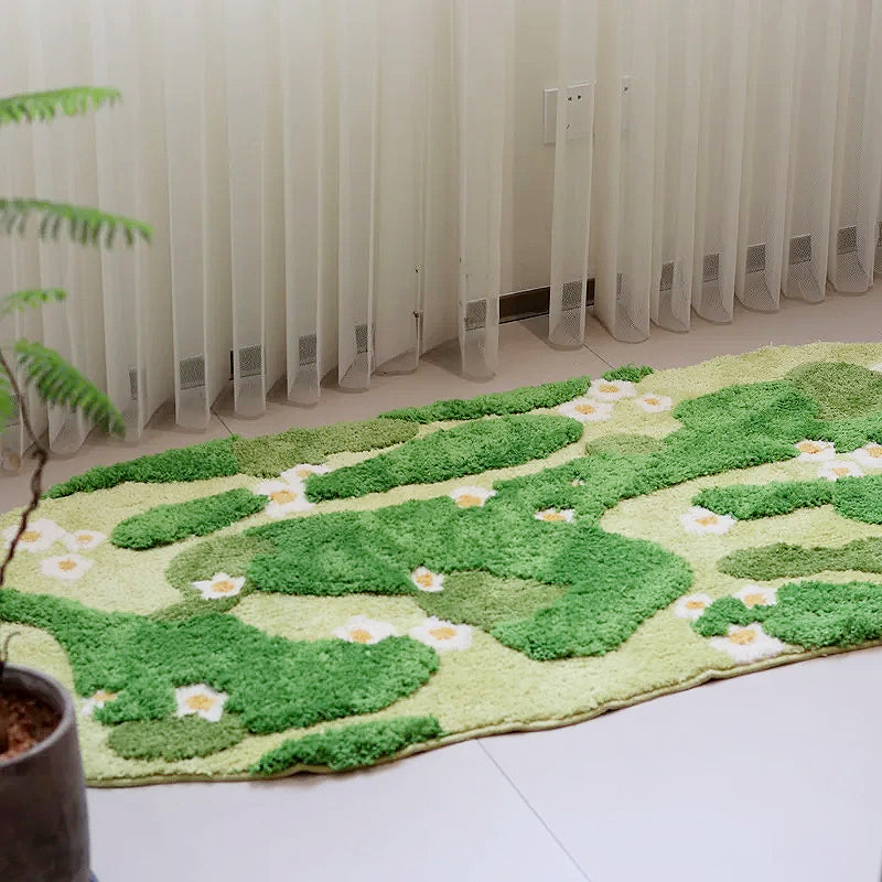 Long Tufting Moss Bedroom Rug