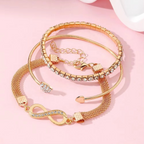 Elegant Rhinestone Heart & Infinity Bracelet Set for Women - 3 Pieces