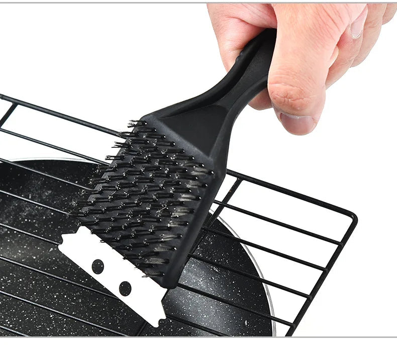 Bravura Grill Brush | 3-in-1 Stainless Steel Bristles | For Gas & Charcoal Grills