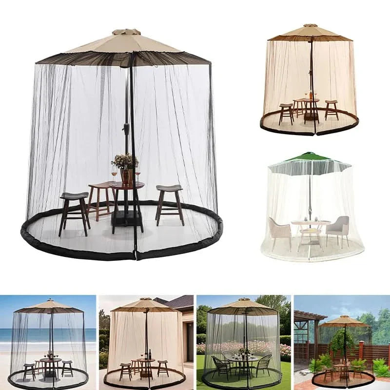 Mosquito net for sun umbrellas up to 4 m – Adjustable & with zipper