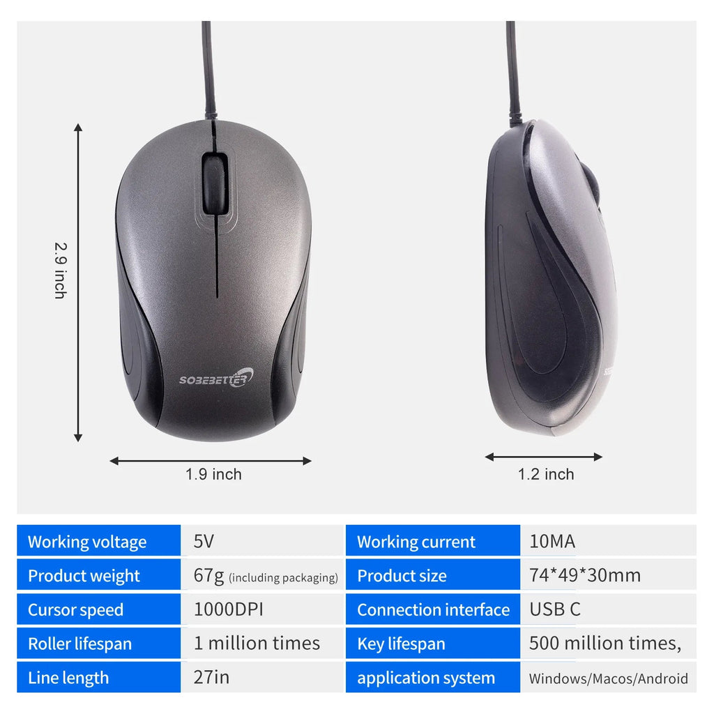 Portable USB Type C Retractable Mouse