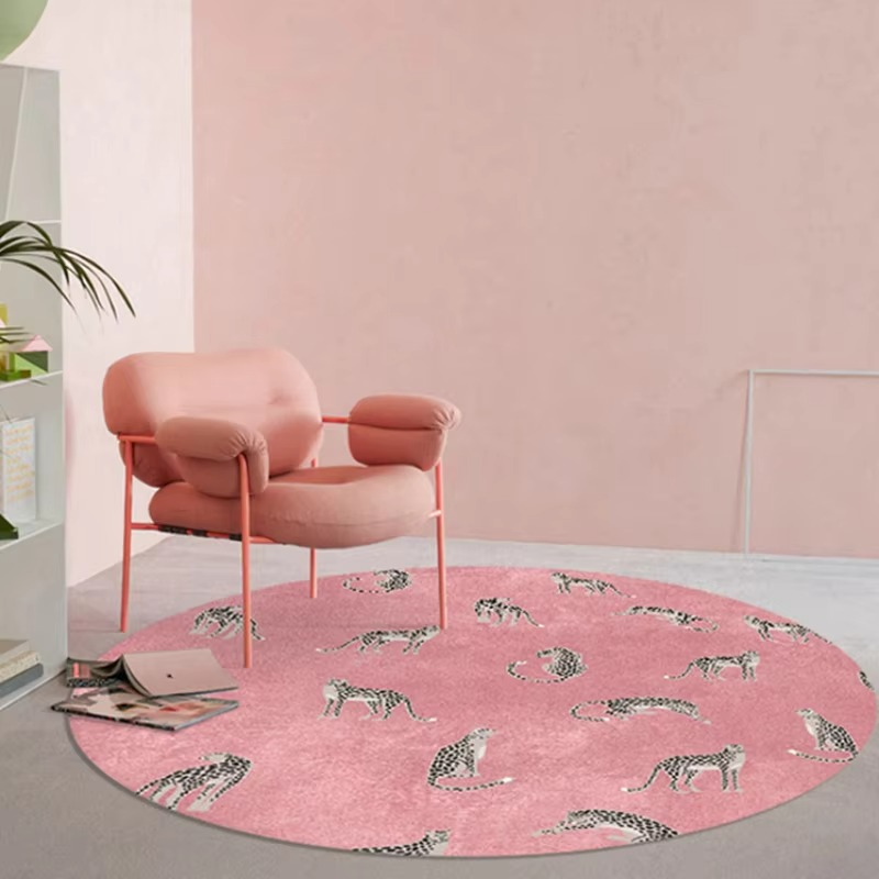 Plush Round Leopard Pattern Area Rug – Soft Thickened Floor Mat for Bedroom or Living Room