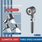 High Pressure 3-Mode Shower Head with Built-In Filter and Massage Brush