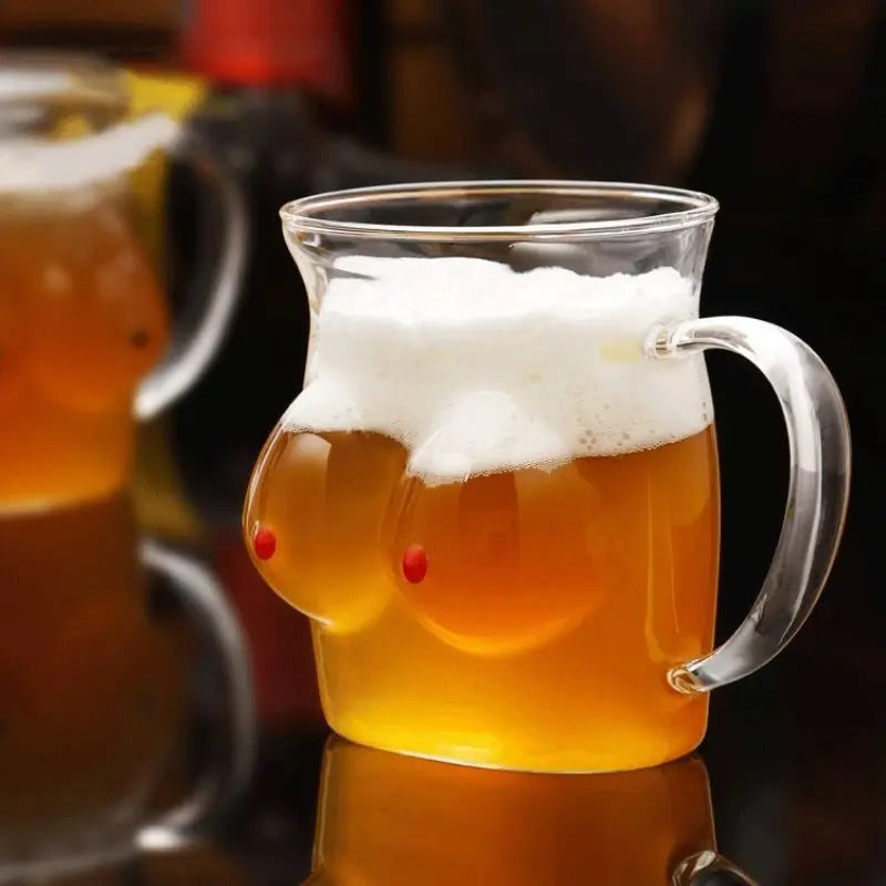 Double-Wall Chesty Shape Glass Funny Mug