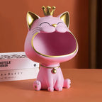 Fortune Crown Big Mouth Cat Entrance Key Holder Decorative Ornament, Light Luxury Housewarming Gift Sculpture