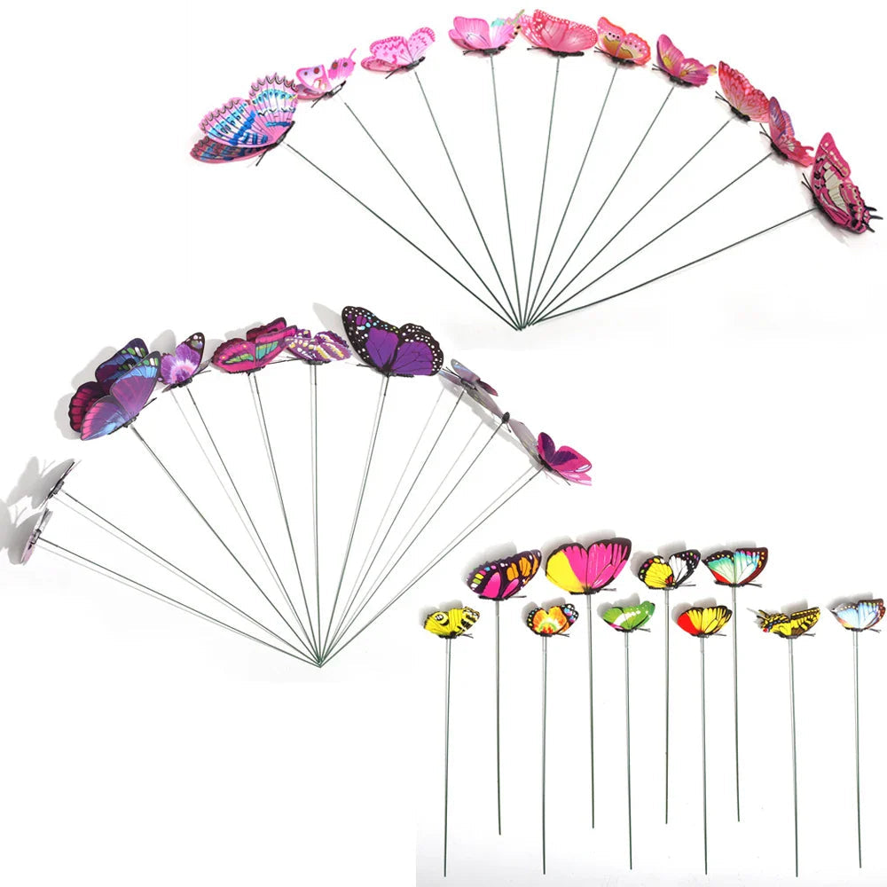 FloraViva Butterfly Garden Stakes | Set of 10 | Weatherproof & Colorful | For Beds, Flower Pots & Balcony