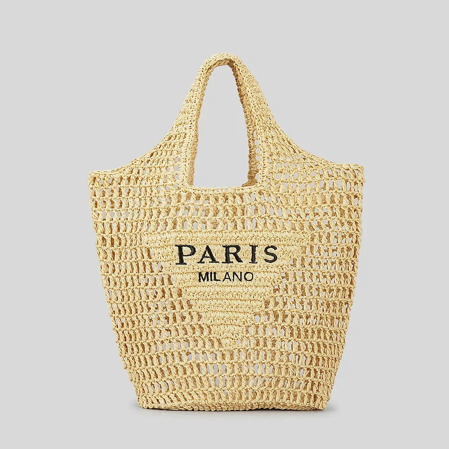 Net straw crochet beach bag