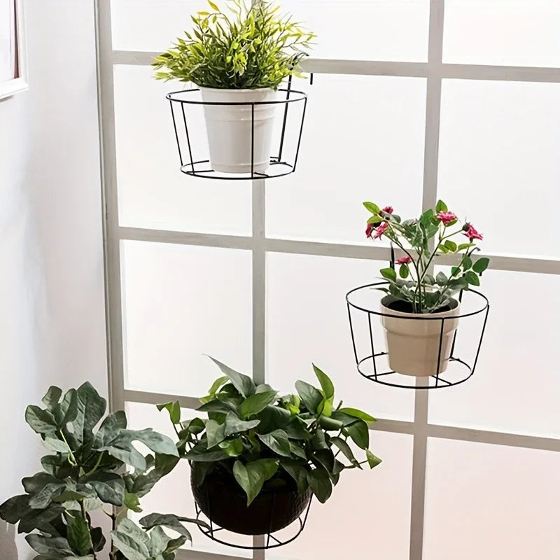 Practical plant pot holder with stable metal frame for balcony and terrace