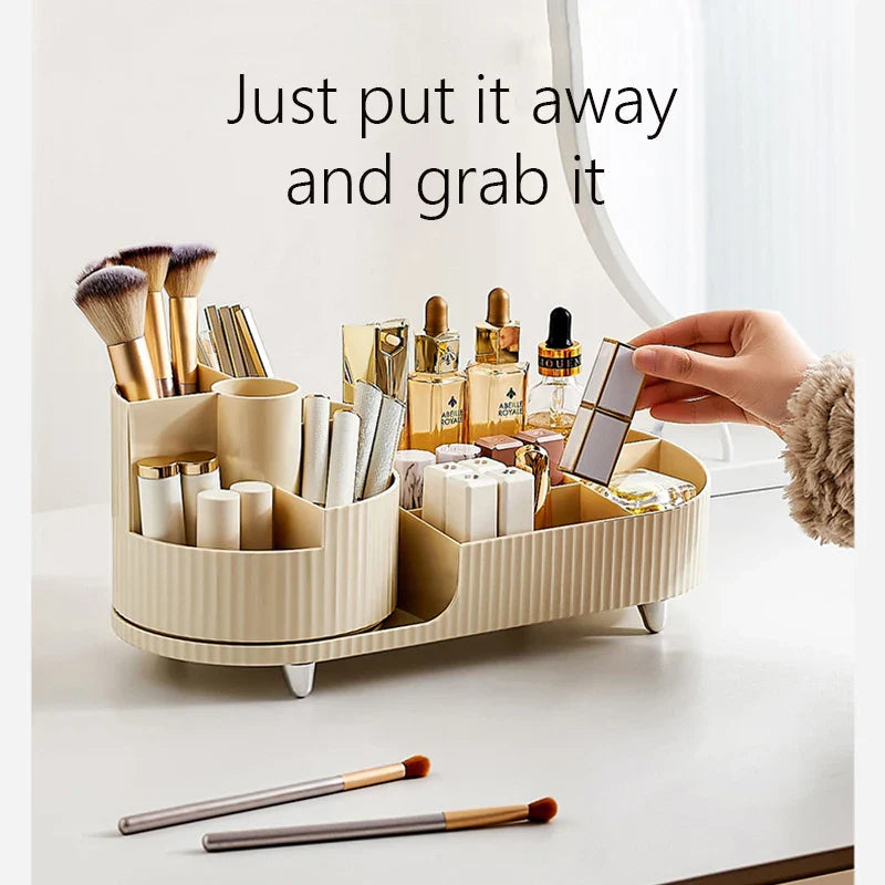 Clearlyn SpinBox Rotatable Make-up Organizer made of Plastic | Cosmetic Box with Compartments | 360° Rotating & Space-Saving | Acrylic Look