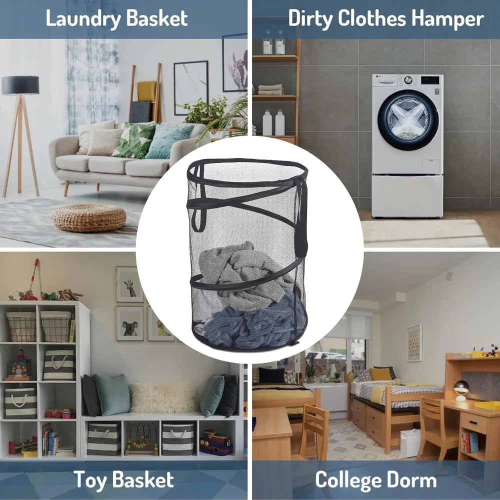 SPIRAFOLD Laundry Basket | Foldable & Breathable | Mesh Design with Carry Handles | For Home, Bathroom & Student Apartment