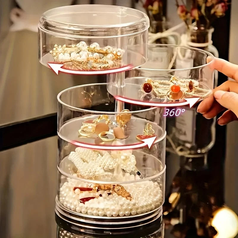 Rotaviva Jewelry Box | 360° Rotatable & Dustproof | 5 Layer Organizer | Transparent & Compact