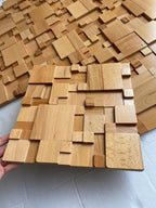 Acoustic Wood Wall Panels with Mosaic Design, Solid Beech and Walnut