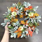 AutumnPumpkin Autumn Wreath with Maple Leaves and Pumpkins – Front Door Decoration