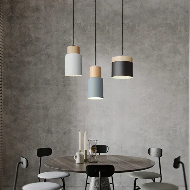 Nordic LED Pendant Lights Made of Metal and Wood - Modern Hanging Lamps for Dining Room and Kitchen