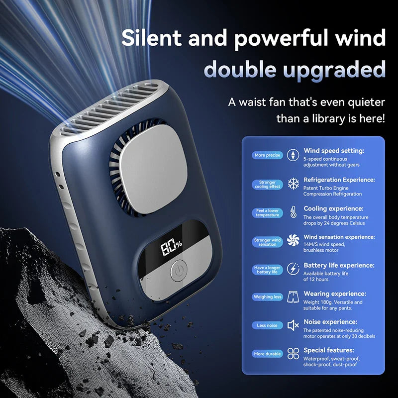 CoolBelt Mini Hip Fan | Portable & Bladeless | LED Display & 12 hrs Runtime | Rechargeable via USB-C