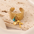 Dainty Adjustable Letter Initial & Heart Pendant Ring