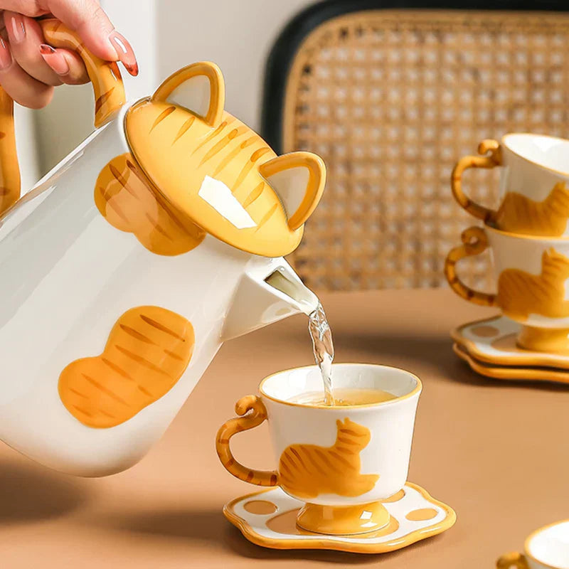 Orange Cat Handcrafted Ceramic Coffee & Tea Set