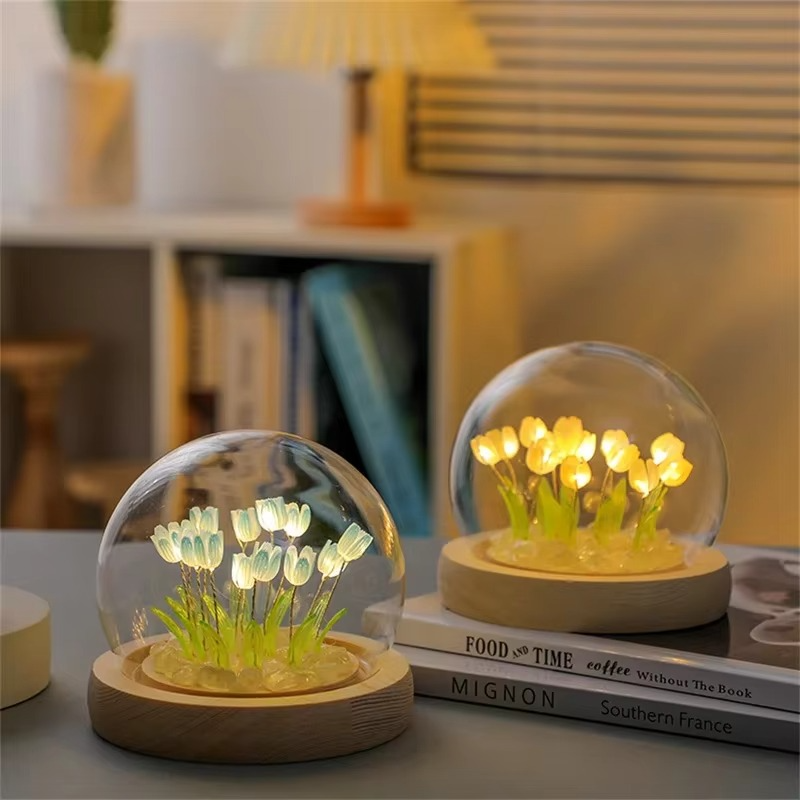Handmade Artificial Tulip LED Night Light Bedside Table Lamp for Bedroom and Gift Decor