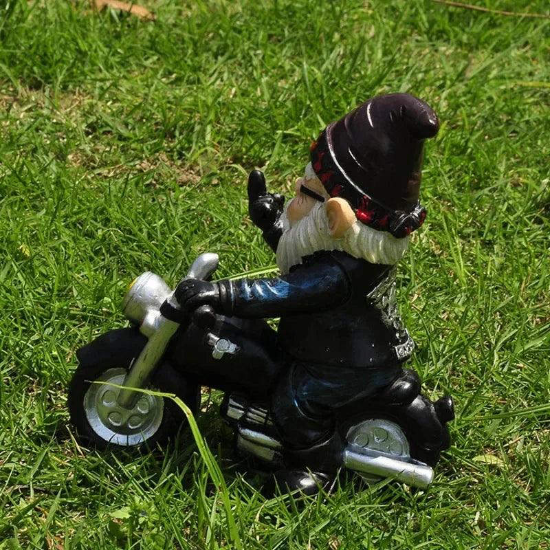 Gnome on Motorcycle Resin Figure for Garden