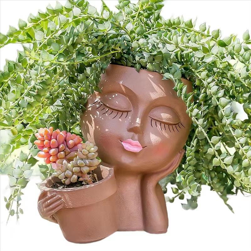 Chic Dual Face Head Planters for Indoor and Outdoor Use