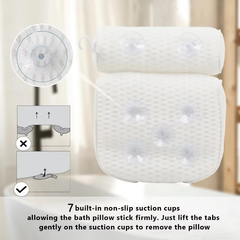 Luxury Bath Spa Pillow with Air Mesh Technology for Neck, Head, and Back Support
