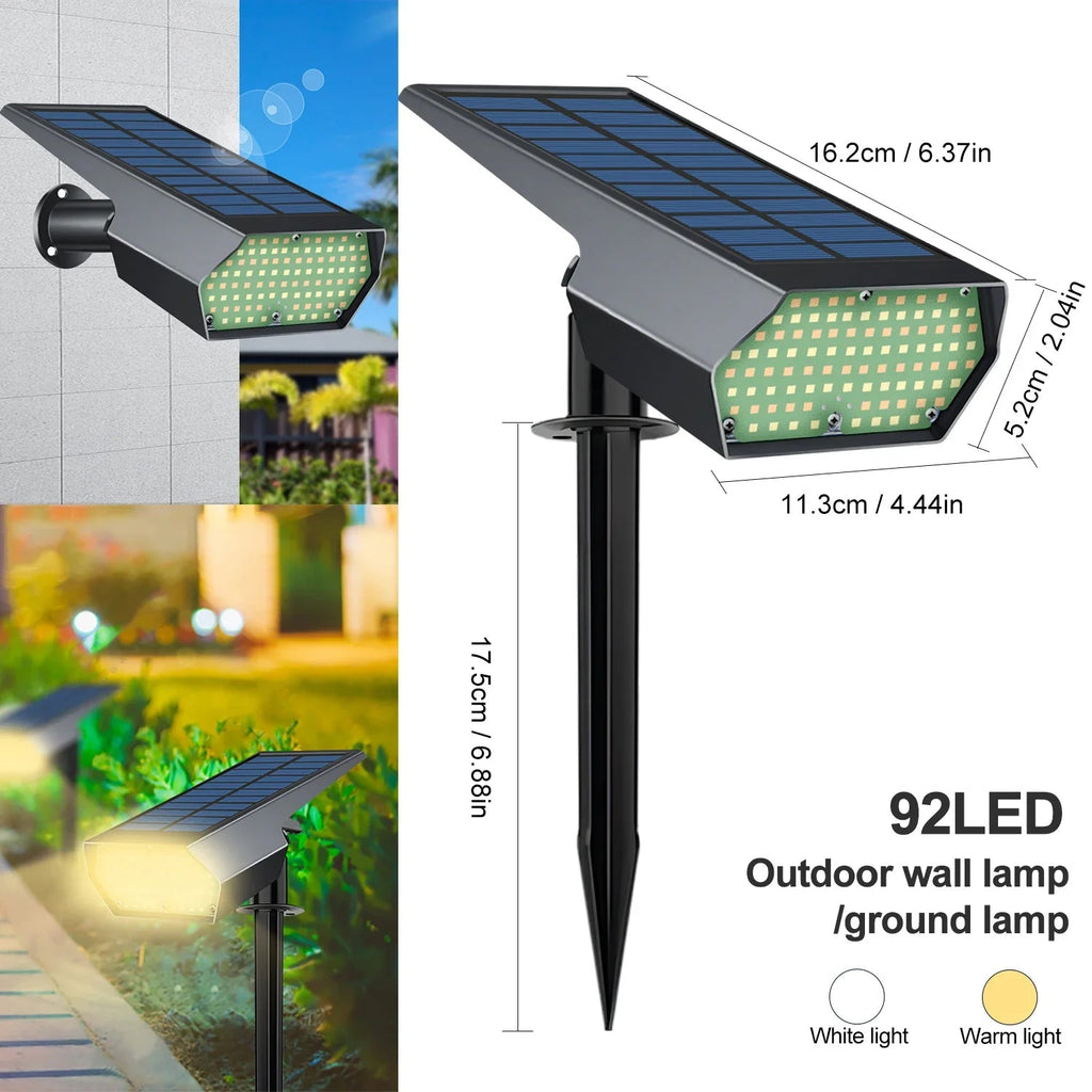 Solar-Spotlight LumiYard 92LED | 2-colored garden lighting (Warm-/Cool white) | IP65 waterproof & automatic dusk sensor