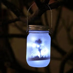 Glass Fairy Lamp - Solar Mason Jar Lantern, IP65 Waterproof Outdoor Hanging Light
