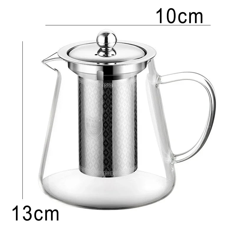 450ml-950ml Heat Resistant Glass Teapot – Stainless Steel Tea Filter, Flower Kettle for Kung Fu Tea, Puer and Oolong Tea