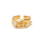 Textured Pearl & Diamond Accented Ring