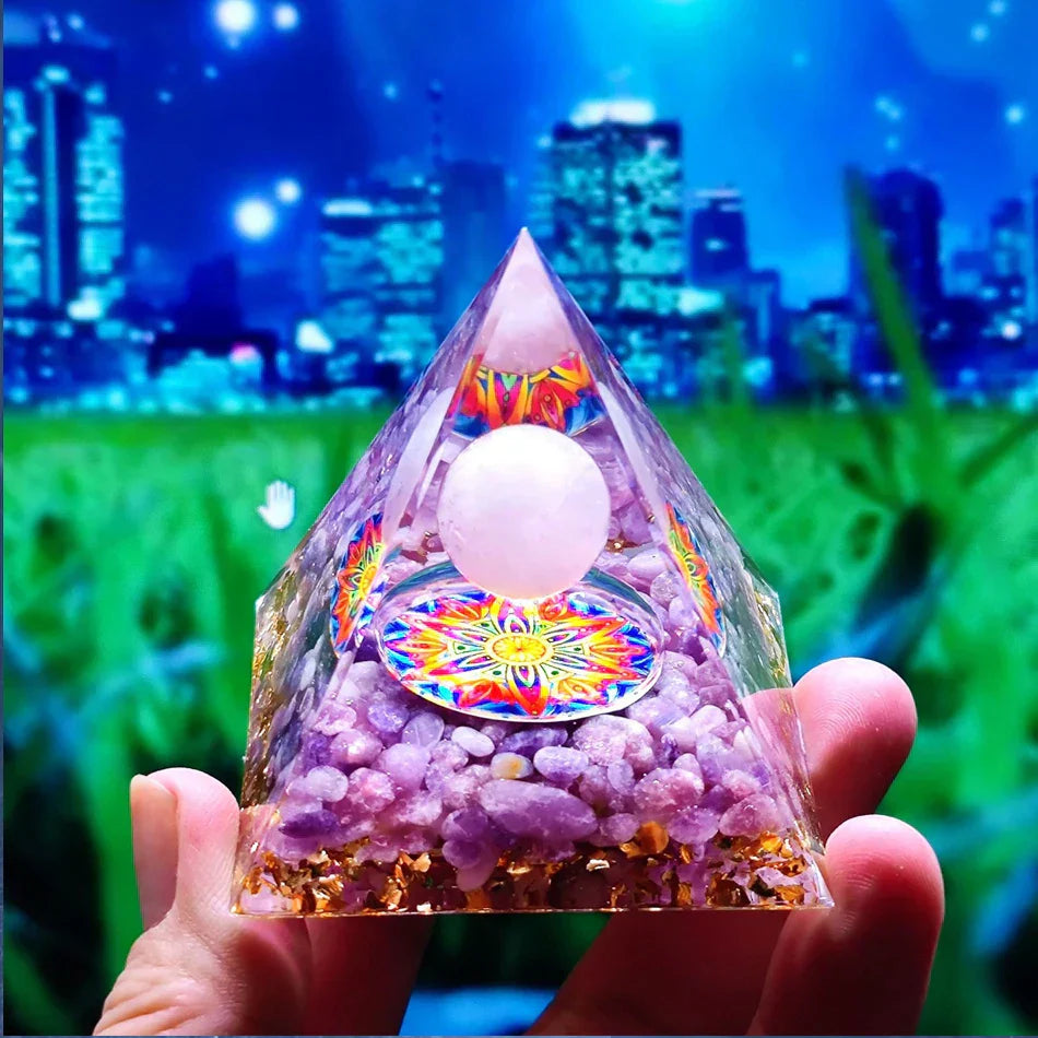 Orgonite Pyramid with Amethyst Pendulum – Energy, Protection and Decoration