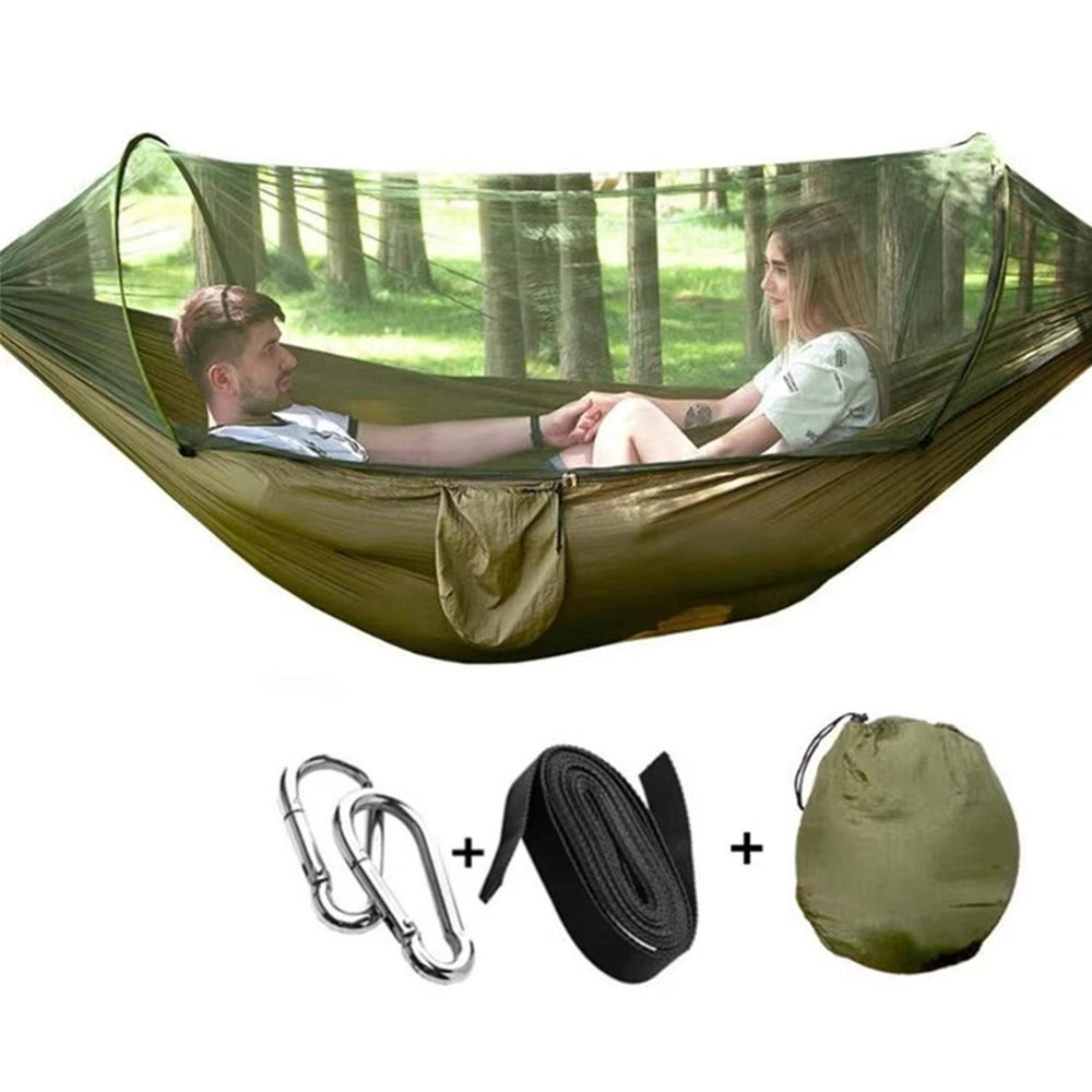 2-Person Outdoor Hammock with Mosquito Net - Portable Parachute Fabric Camping Bed