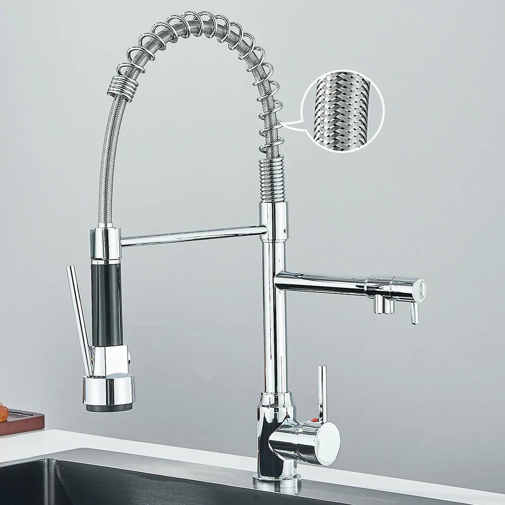 Faucet with Double Spout – High-Quality Faucet for Flexible Washing, Swivable, Ideal for Modern Kitchens, Easy to Clean and Simple Installation