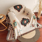 AztecaLoom Boho Blanket | XXL Aztec Throw with Fringes | Southwestern Ethno Style | Vintage Throw Blanket made of Cotton Blend