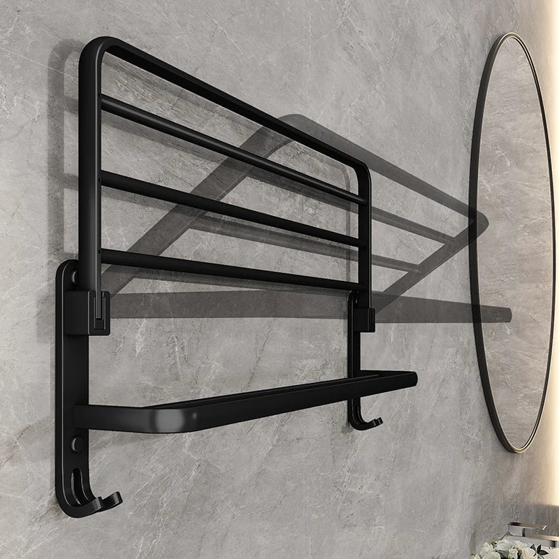 EasyTowel Foldable Towel Rack – Space-Saving & Stylish Black Wall-Mounted Bathroom Rack