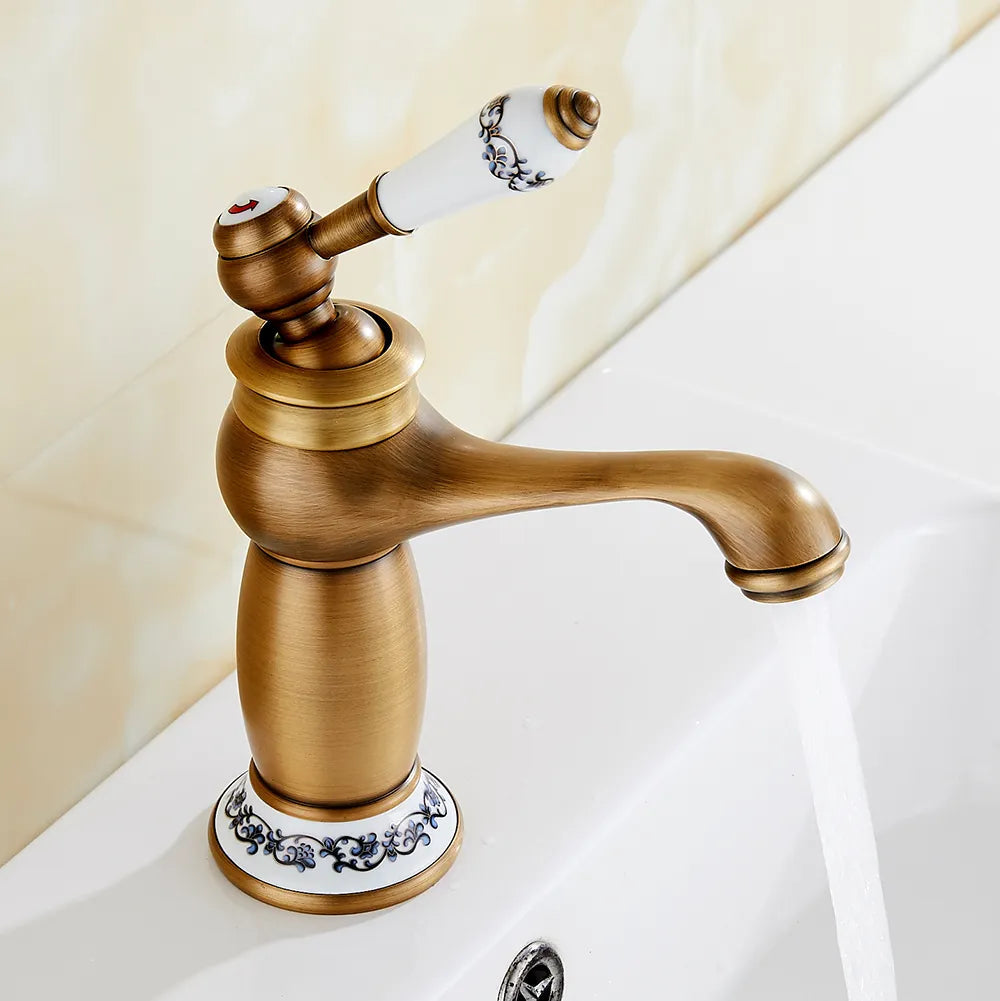 HeritageFlow – Vintage Bronze Faucet with Porcelain Handle