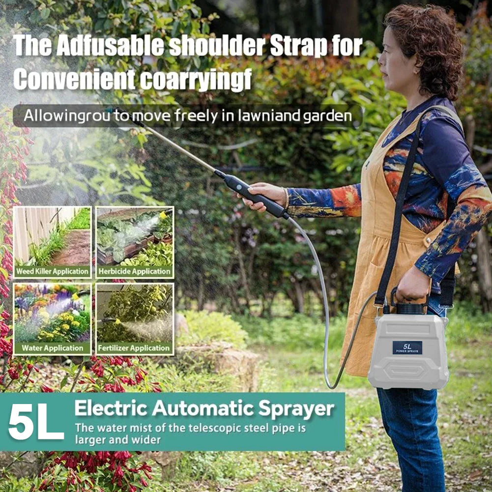 SPRAYMATE Pro Battery Pressure Sprayer | 5 L Shoulder Spray Bottle | USB Charging & Adjustable Nozzle | For Garden, Cleaning & Weed Control