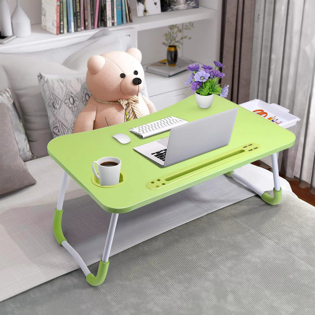 Portable Folding Laptop Table with USB Light, Fan, and Cup Holder - 15.75" x 23.62"