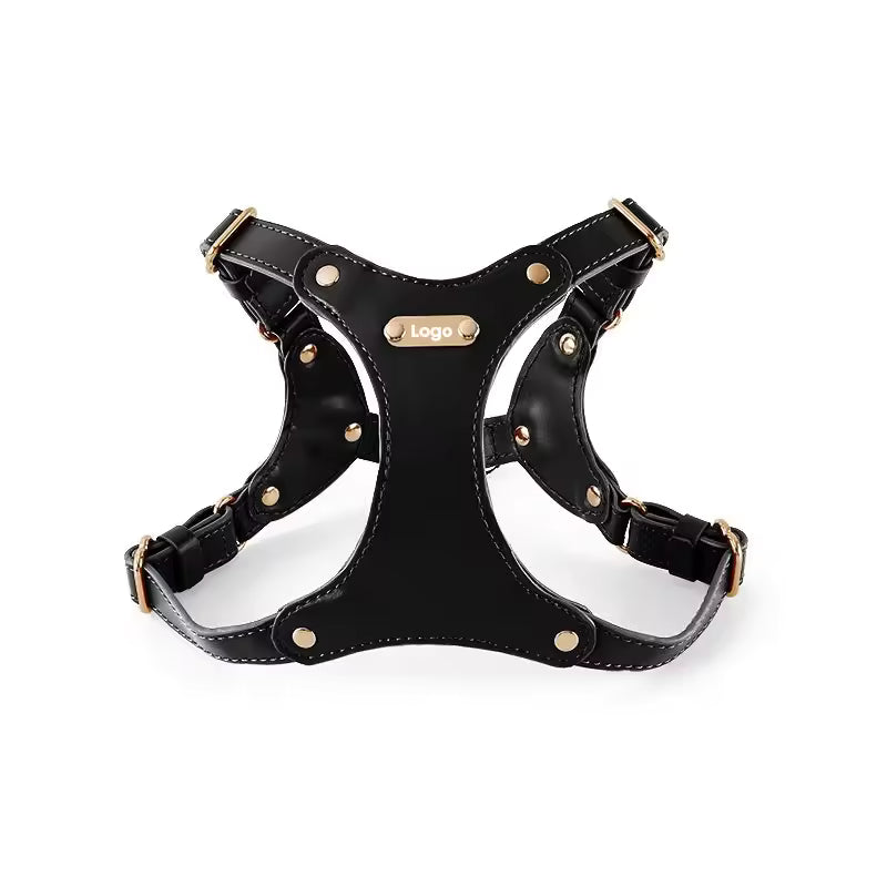 Adjustable Leather Dog Harness with Custom Engraving