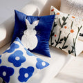 Blue & White Bunny & Flower Cushion Cover