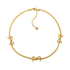 18k Feminine Bow Herringbone & Dainty Pearl Necklace