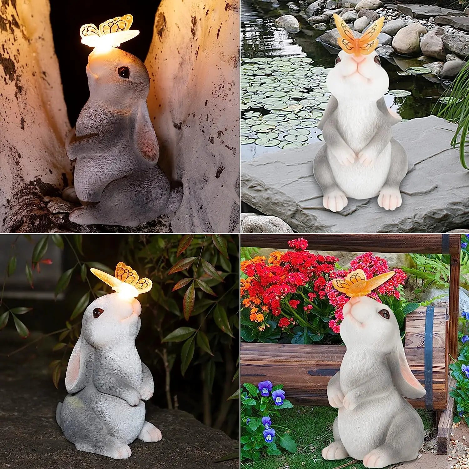 Solar Garden Light with Bunny and Butterfly Decoration
