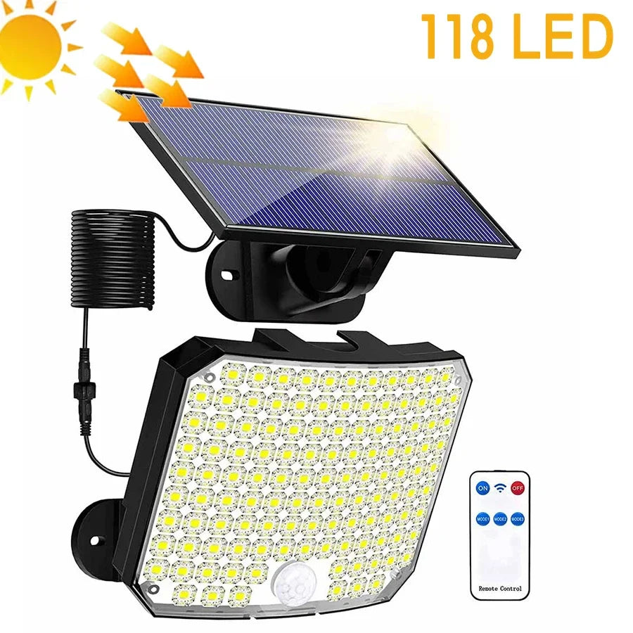 Solvalux Solar Wall Light with Motion Sensor | 192 LEDs | Removable Solar Panel with 5 m Cable | 4 Modes & Remote Control | IP65 Waterproof