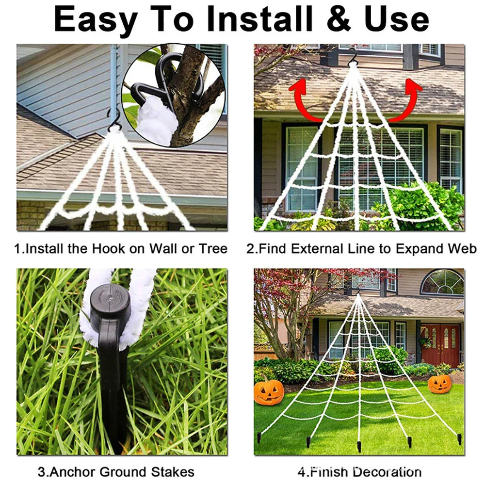 CreepyWeb XXL Spider Web | Triangular | 5 m | Fluffy Halloween Decoration for Garden & Home