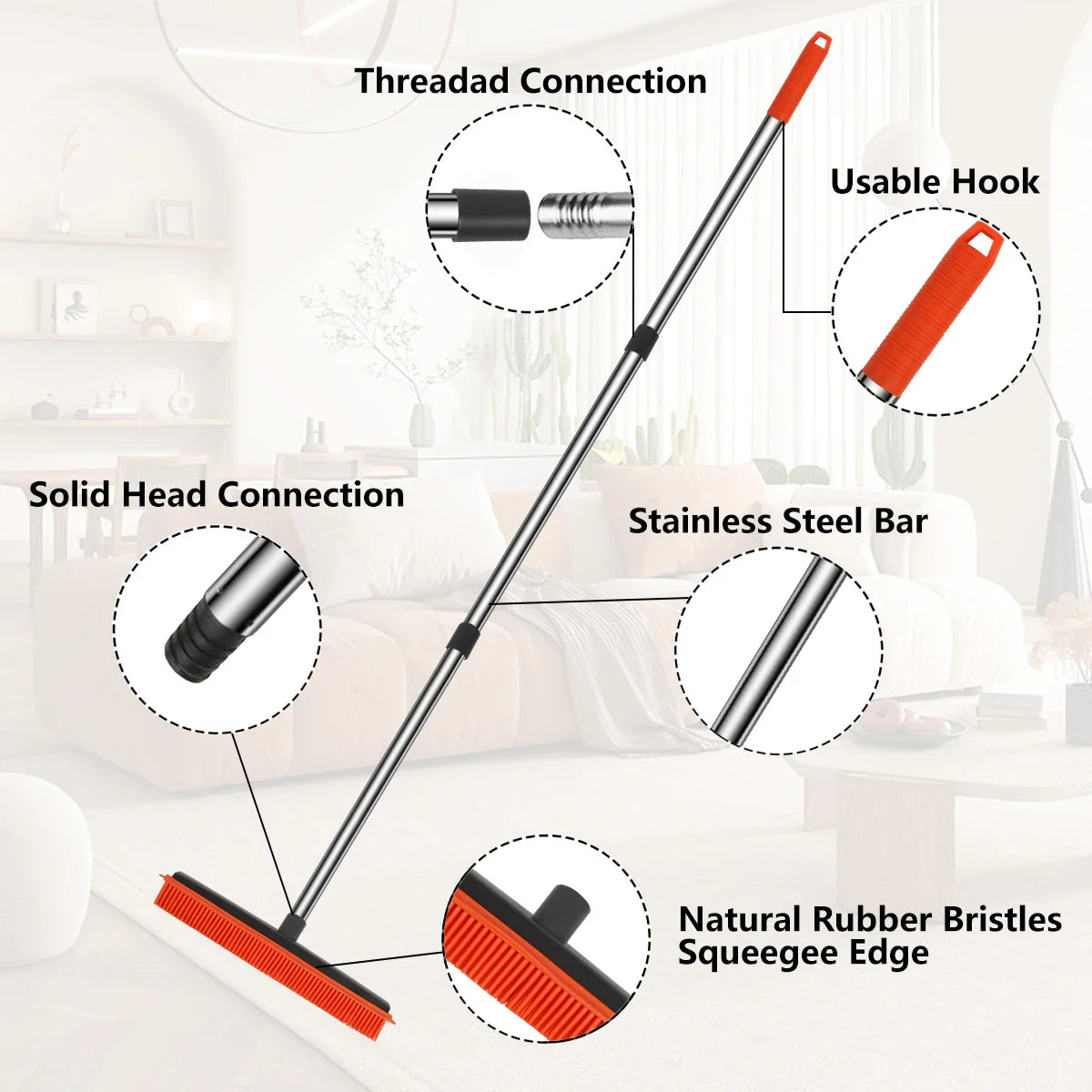 Rubber Brooms Hairless SweepPro | Adjustable Silicone Broom for Pet Hair, Carpet & Windows | For Indoor & Outdoor