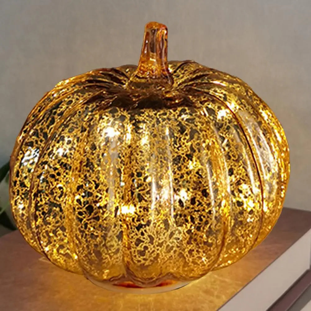 Aurelia Glow Glass Pumpkin Decoration | Starry Sky Design | LED & Timer Function | Autumn & Halloween