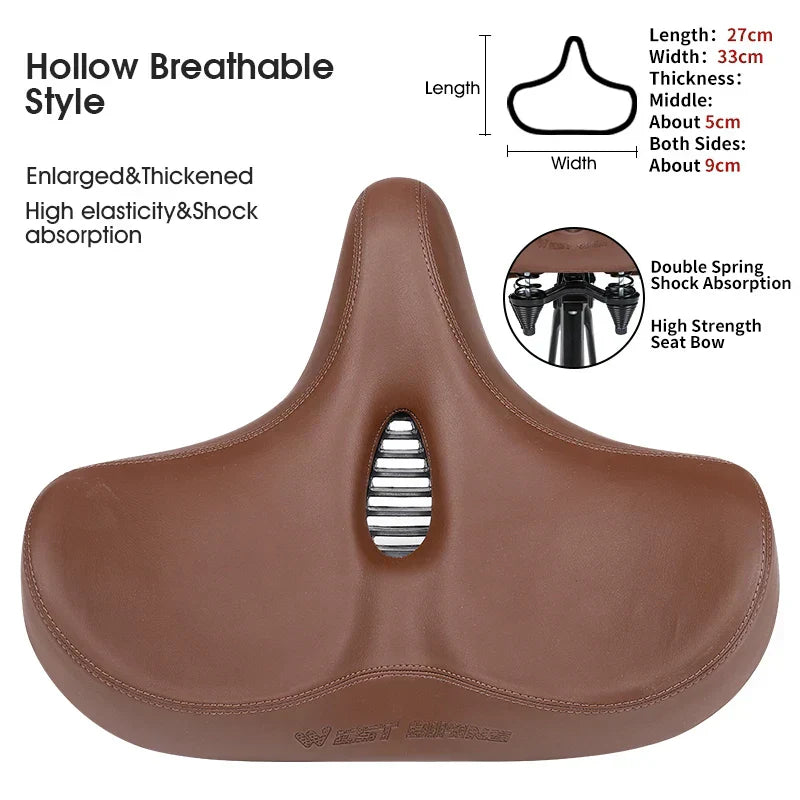Wide Ergonomic Bike Saddle – Comfortable Saddle with Shock Absorption for City and Mountain Bikes