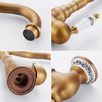 Kitchen faucet made of antique brass with ceramic handle - 360° swivel | Traditional design