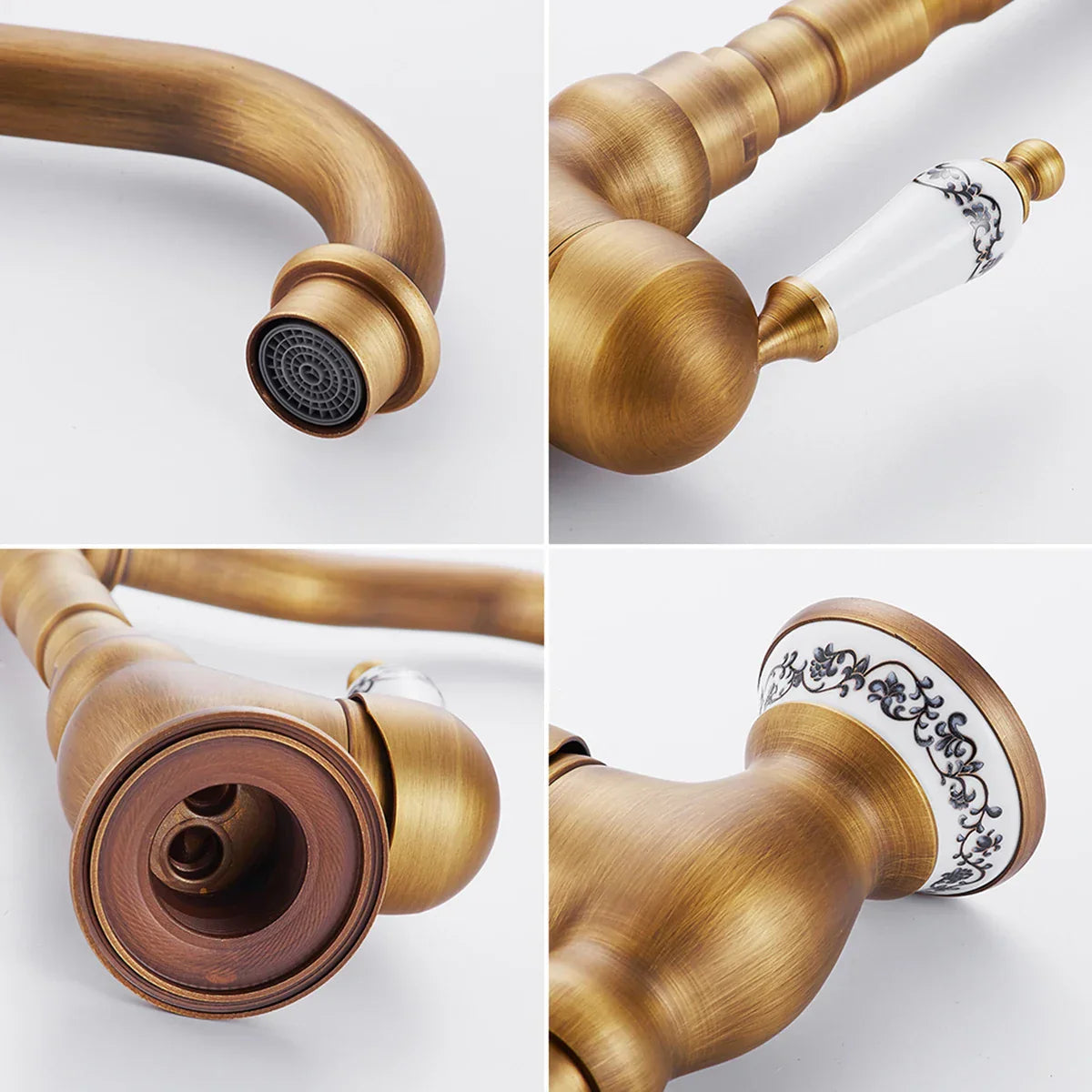 Kitchen faucet made of antique brass with ceramic handle - 360° swivel | Traditional design